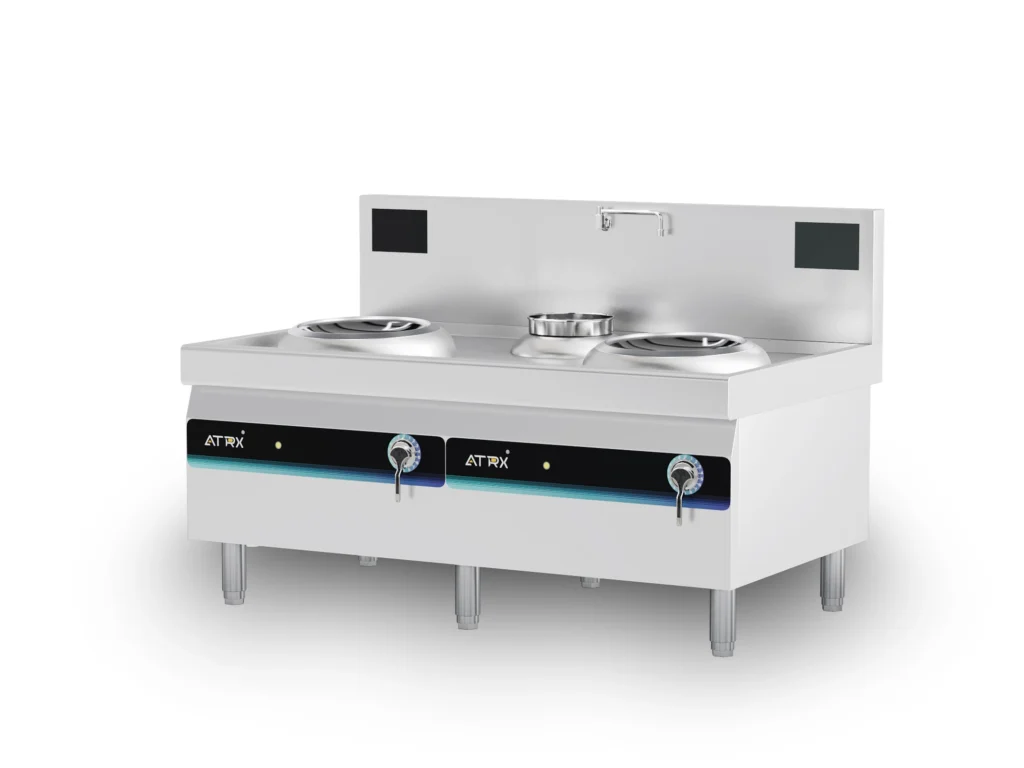 Floor Induction Double Wok Cooker With sink