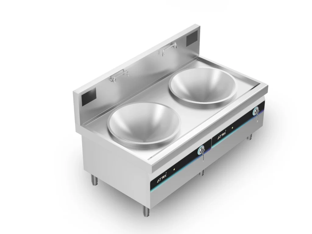 Floor induction large double wok cooker