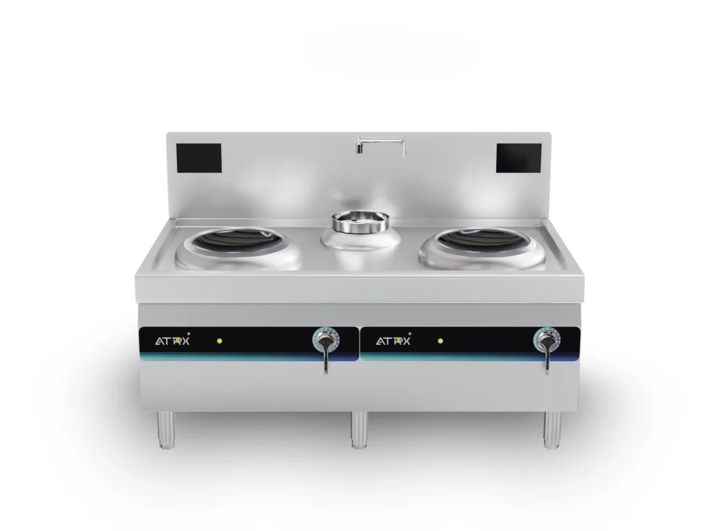 Floor Induction Double Wok Cooker With sink 2