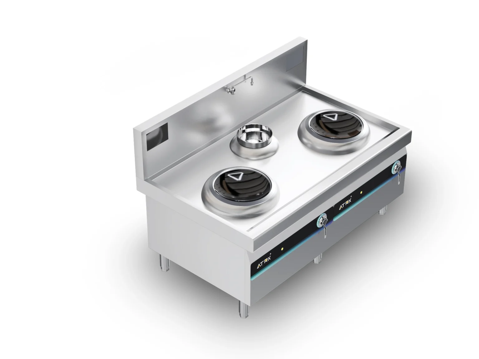 Floor Induction Double Wok Cooker With sink 3