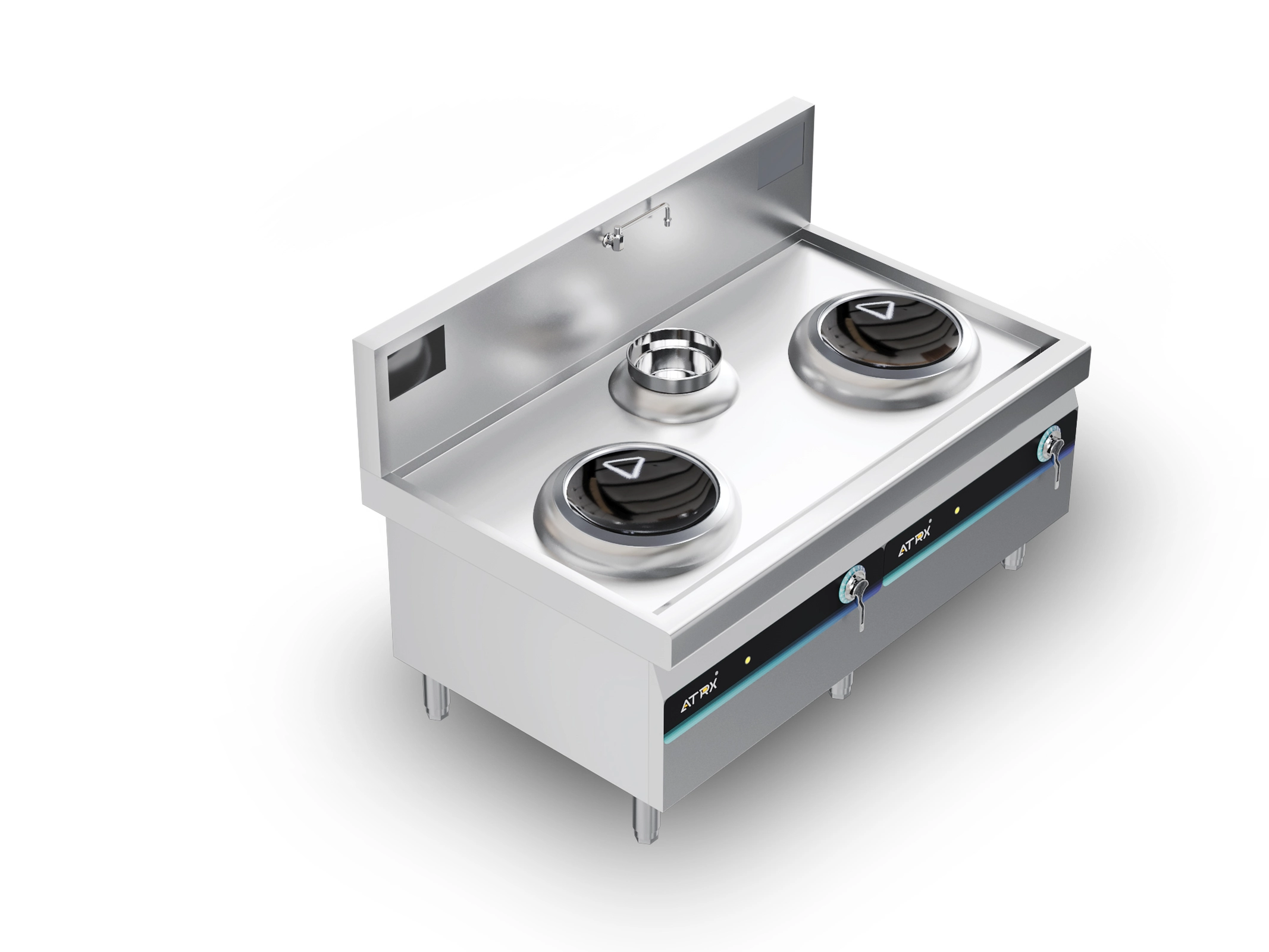 Floor Induction Double Wok Cooker With sink 3