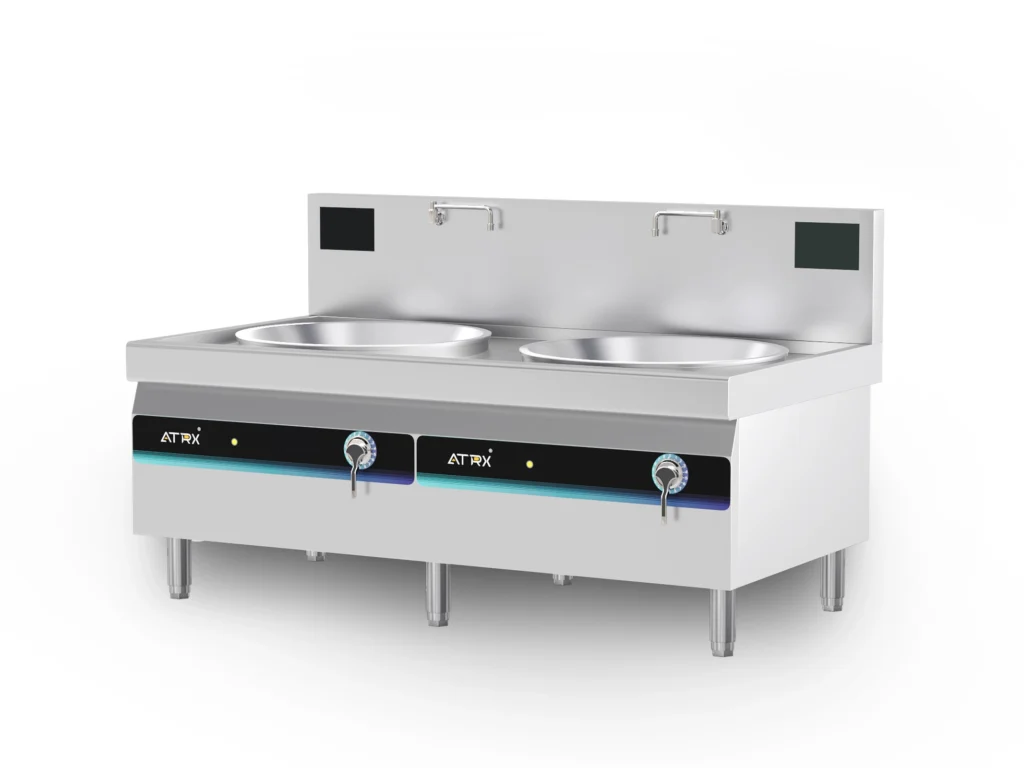 Floor induction large double wok cooker 1