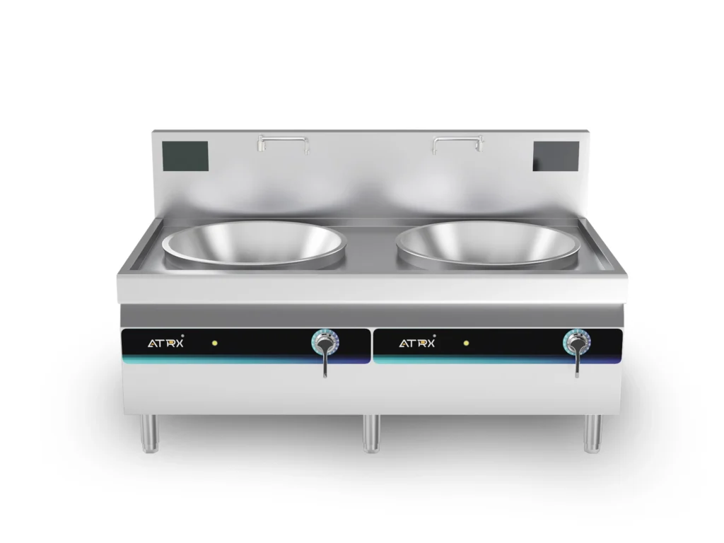 Floor induction large double wok cooker 2