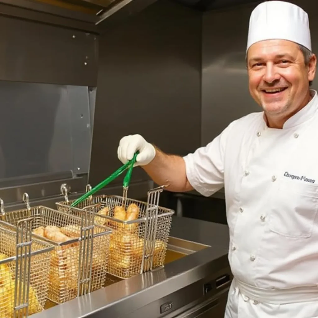 A Chef cook chicken by commercial induction fryer