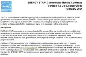 ENERGY STAR Commercial Electric Cooktop Specification Discussion Guide